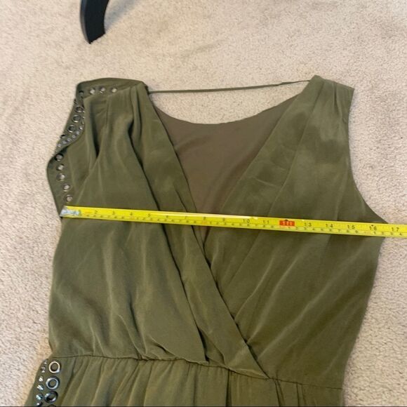 Haute Hippie asymmetrical Military green grommets silk dress Sz M - Picture 12 of 13